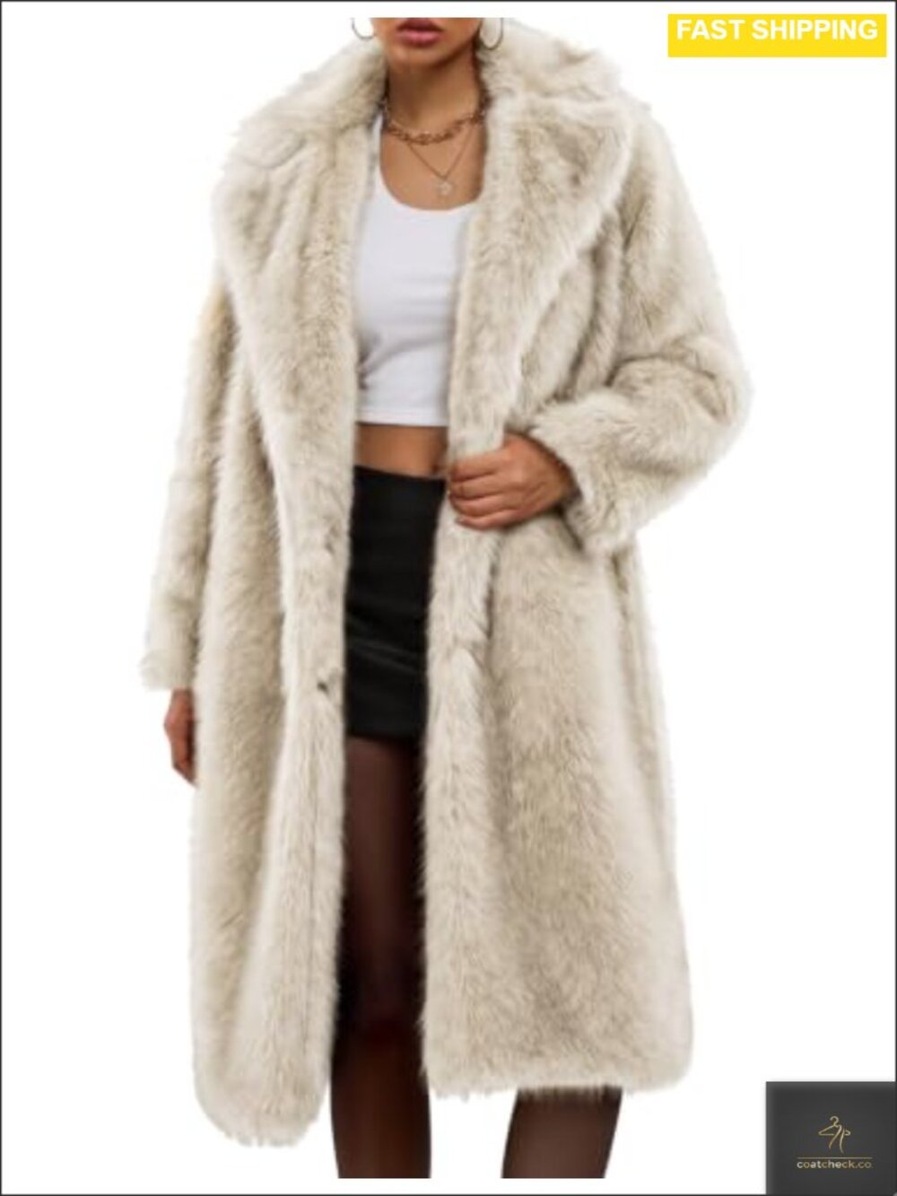 Womens Long Faux Fur Coat Knee Length Fluffy Winter Jacket